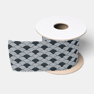 Navy blue and white Seigaiha waves pattern Satin Ribbon