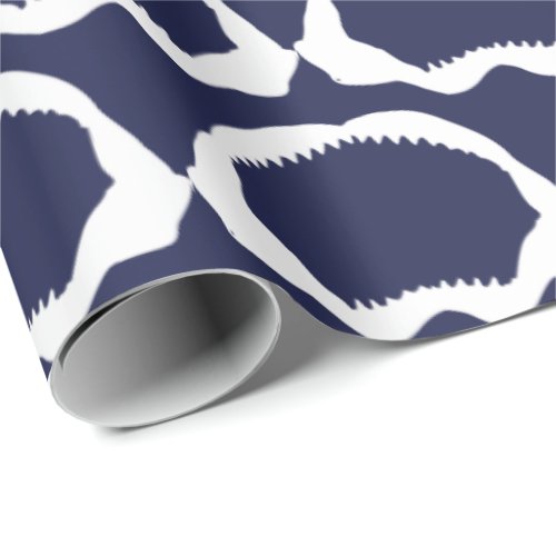 Navy Blue and White Shark Mouth Skeleton Wrapping Paper