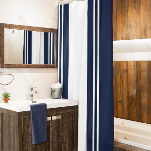 Navy Blue and White Shower Curtain