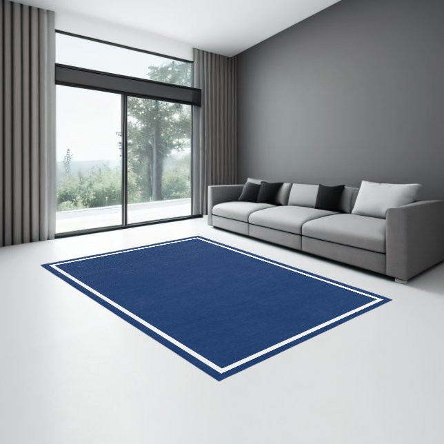 Navy Blue and White Simple Border Rug (Insitu (Indoor 3))