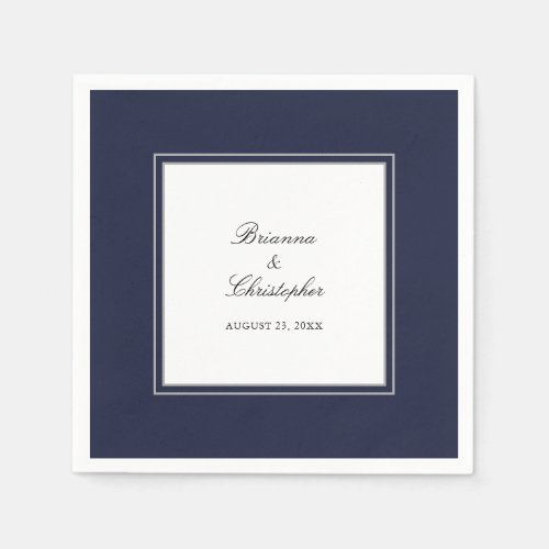 Navy Blue and White Simple Elegant Wedding Napkins