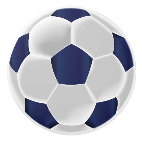 Navy Blue and White Soccer Ball  Football Ceramic Knob