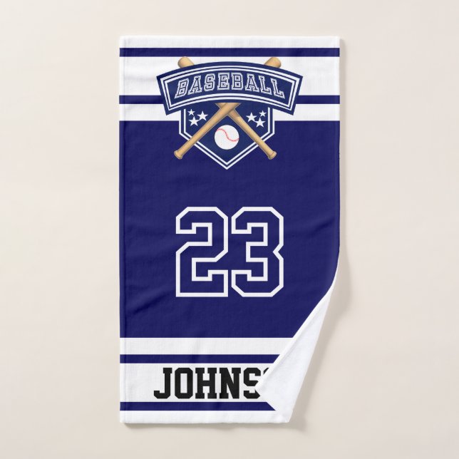 Navy Blue and White Sport Baseball Hand Towel (Hand Towel)