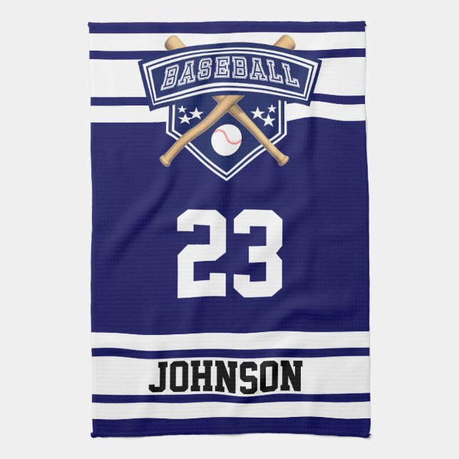 Navy Blue and White Sport Baseball Kitchen Towel (Vertical)