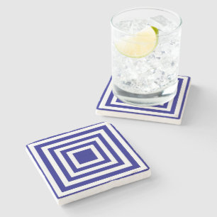 Navy Blue and White Square Stripes Stone Coaster