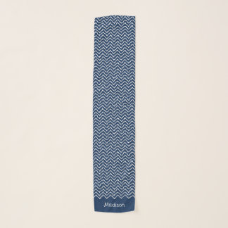 Navy Blue And White Squiggly Chevron Pattern Scarf