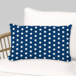 Navy Blue and White Star Pattern Patriotic Lumbar Pillow