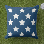 Navy Blue and White Star Pattern Patriotic Outdoor Pillow<br><div class="desc">Stylish navy blue pillow with a large white star pattern. The background color can be modified via customize.</div>