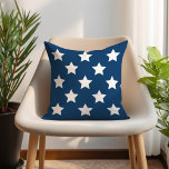 Navy Blue and White Star Pattern Patriotic Outdoor Pillow<br><div class="desc">Stylish navy blue pillow with a large white star pattern. The background color can be modified via customize.</div>