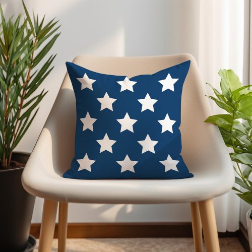 Navy Blue and White Star Pattern Patriotic Outdoor Pillow