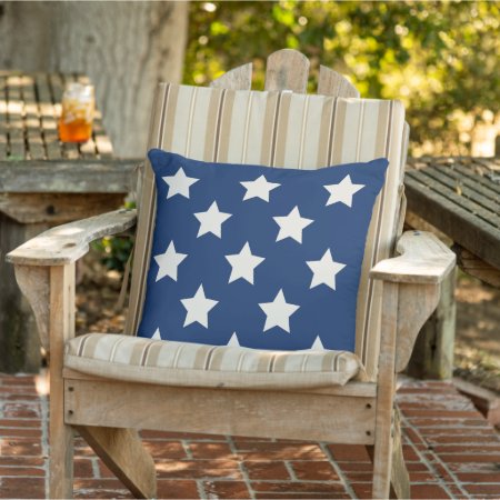 Navy Blue And White Star Pattern Patriotic Outdoor Pillow