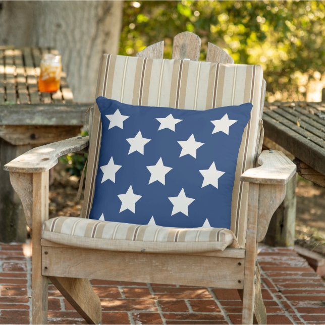 Navy Blue and White Star Pattern Patriotic Outdoor Pillow (Chair)