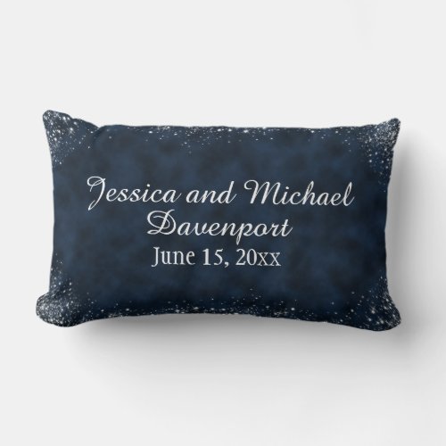 Navy Blue and White Stardust Personalized Lumbar Lumbar Pillow