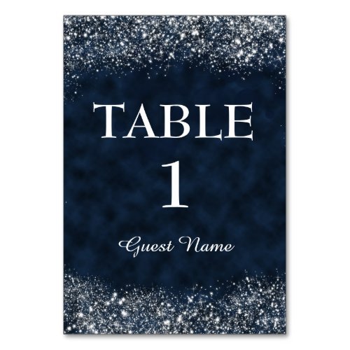 Navy Blue and White Stardust Reception Place Card