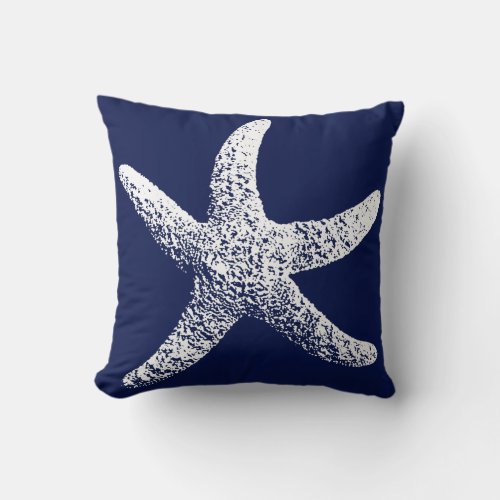 Navy Blue and White Starfish Pillow