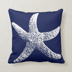 Navy Blue and White Starfish Pillow