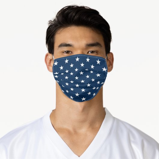 Navy Blue and White Stars Pattern Adult Cloth Face Mask (Worn)