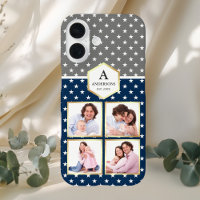 Navy Blue and White Stars Pattern Photo Collage