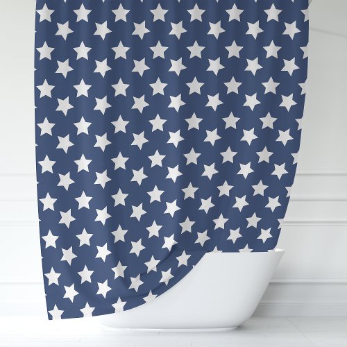 Navy Blue and White Stars Shower Curtain