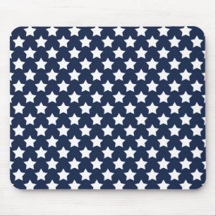 Navy Blue and White Stars, Starry Pattern Mouse Pad