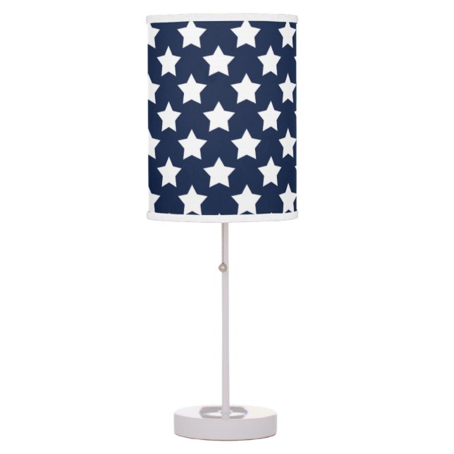 Navy Blue and White Stars, Starry Pattern Table Lamp (Front)