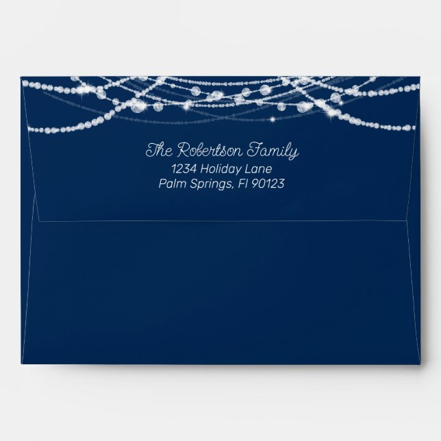 Navy Blue and White String Lights Return Address Envelope (Back (Top Flap))