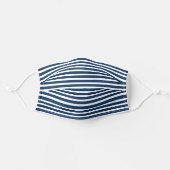 Navy Blue And White Stripe Pattern Adult Cloth Face Mask by Lovewhatwedo at Zazzle