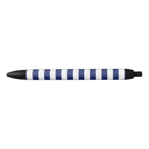 Navy Blue and White Stripe Pattern Black Ink Pen