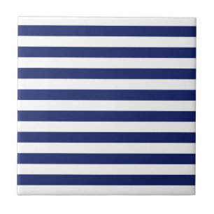 Navy Blue and White Stripe Pattern Ceramic Tile