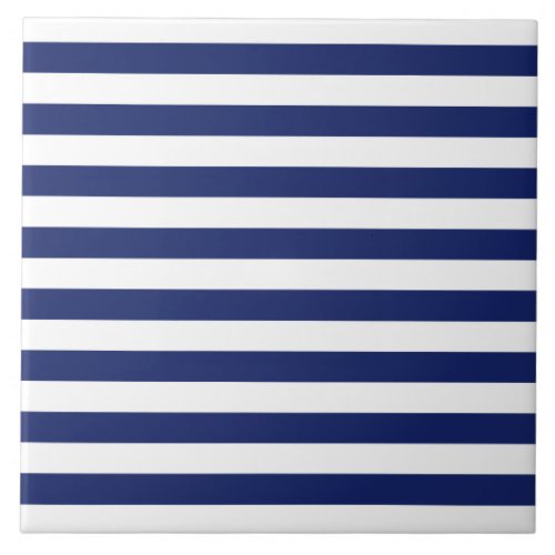 Navy Blue and White Stripe Pattern Ceramic Tile