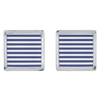 Navy Blue And White Stripe Pattern Cufflinks by allpattern at Zazzle