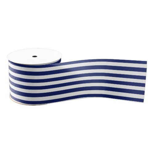 Navy Blue and White Stripe Pattern Grosgrain Ribbon