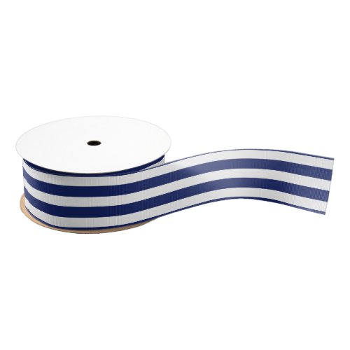 Navy Blue and White Stripe Pattern Grosgrain Ribbon