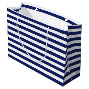 Navy Blue And White Stripe Pattern Large Gift Bag by allpattern at Zazzle