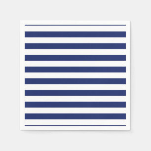 Navy Blue and White Stripe Pattern Paper Napkins
