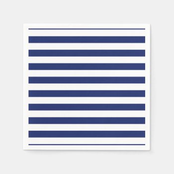 Navy Blue And White Stripe Pattern Paper Napkins by allpattern at Zazzle