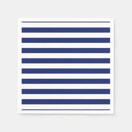 Navy Blue And White Stripe Pattern Paper Napkins
