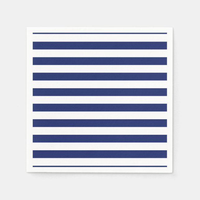 Navy Blue and White Stripe Pattern Paper Napkins (Front)
