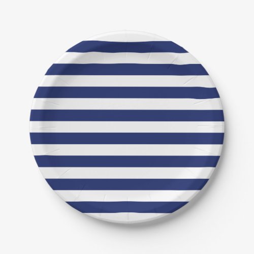 Navy Blue and White Stripe Pattern Paper Plates