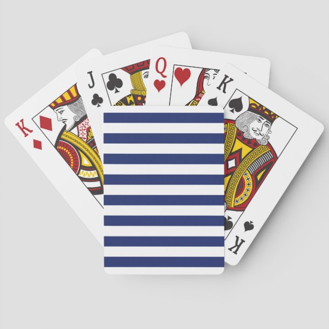 Navy Blue and White Stripe Pattern Poker Cards (Back)