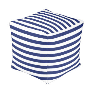 Navy Blue and White Stripe Pattern Pouf