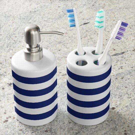 Navy Blue And White Stripe Pattern Soap Dispenser Toothbrush Navy Blue And White Stripe Pattern Soap Dispenser Toothbrush Holder