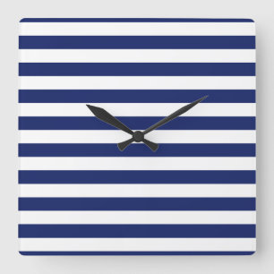 Navy Blue and White Stripe Pattern Square Wall Clock