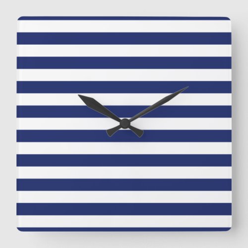 Navy Blue and White Stripe Pattern Square Wall Clock