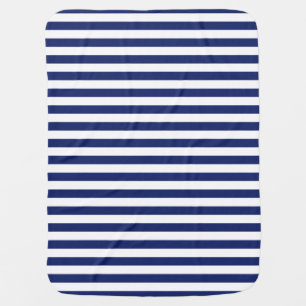 Navy Blue and White Stripe Pattern Stroller Blanket