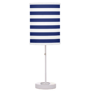 Navy Blue and White Stripe Pattern Table Lamp