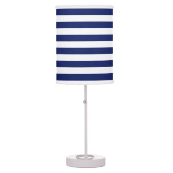 Navy Blue And White Stripe Pattern Table Lamp by allpattern at Zazzle