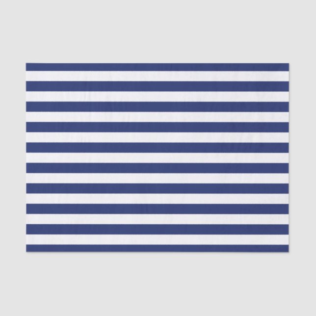 Navy Blue and White Stripe Pattern Tissue Paper (Front)