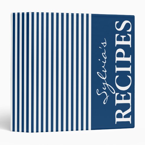 Navy blue and white stripe recipe binder book