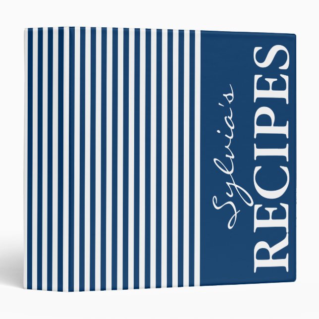 Navy blue and white stripe recipe binder book (Front/Spine)
